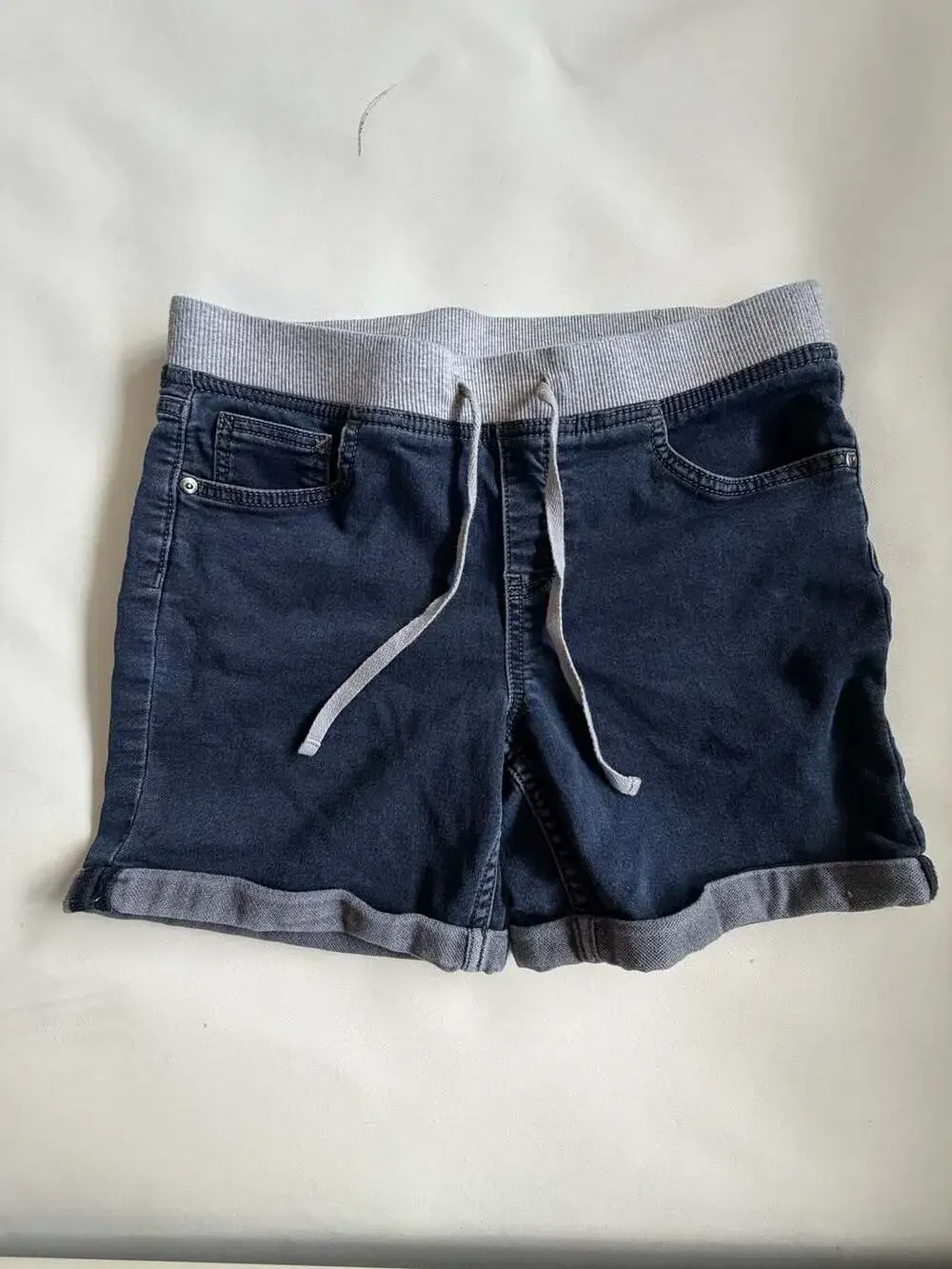 Justice Girls Size 14 Denim Pull On Shorts Drawstring Waist Dark Wash